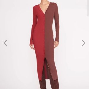 STAUD Two-Tone Red and Brown Midi Dress